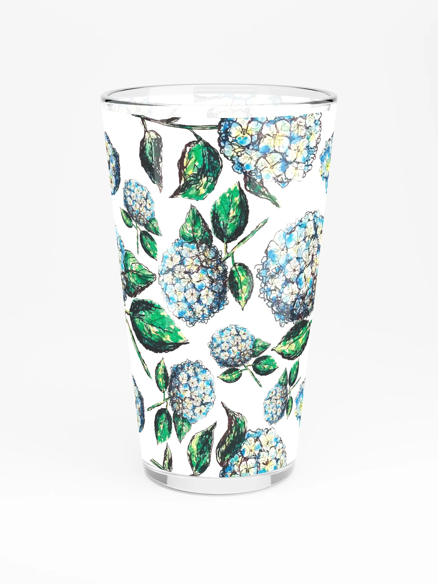 Blue Hydrangea Blooms | Coastal Garden Elegance | Shaker Pint Glass by Monique Faella Designs™ Sip in Blooming Blue 💙🌿🍹 product image (3)