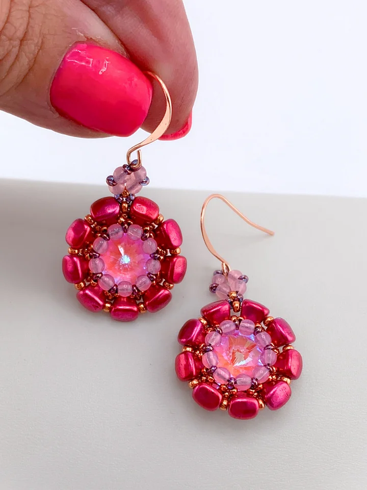 Nib-Bit Blossom Crystal Beaded Earrings - Pink product image (1)