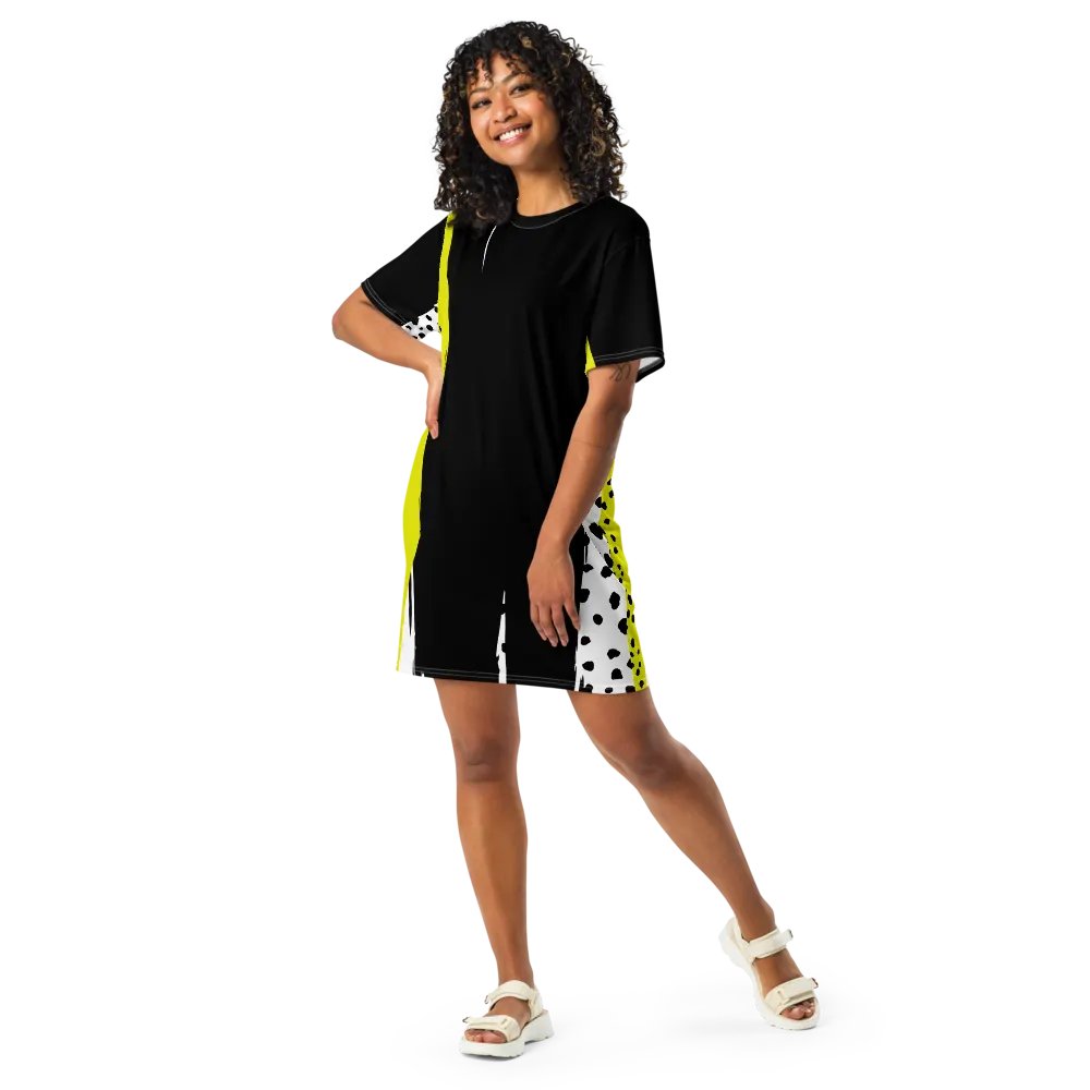 Black/Yellow Abstract Panel T-Shirt Dress product image (2)