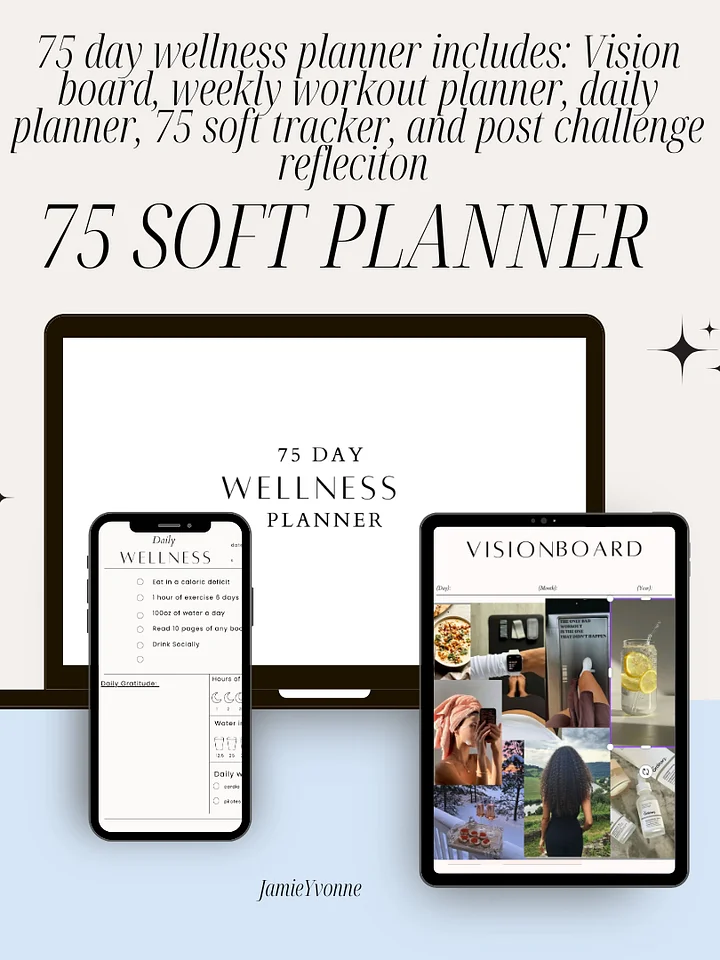75 Soft Challenge Digital Planner | Wellness and Fitness Planner, Vision Board and Daily Schedule, Weekly Workout and Reflection Pages product image (1)