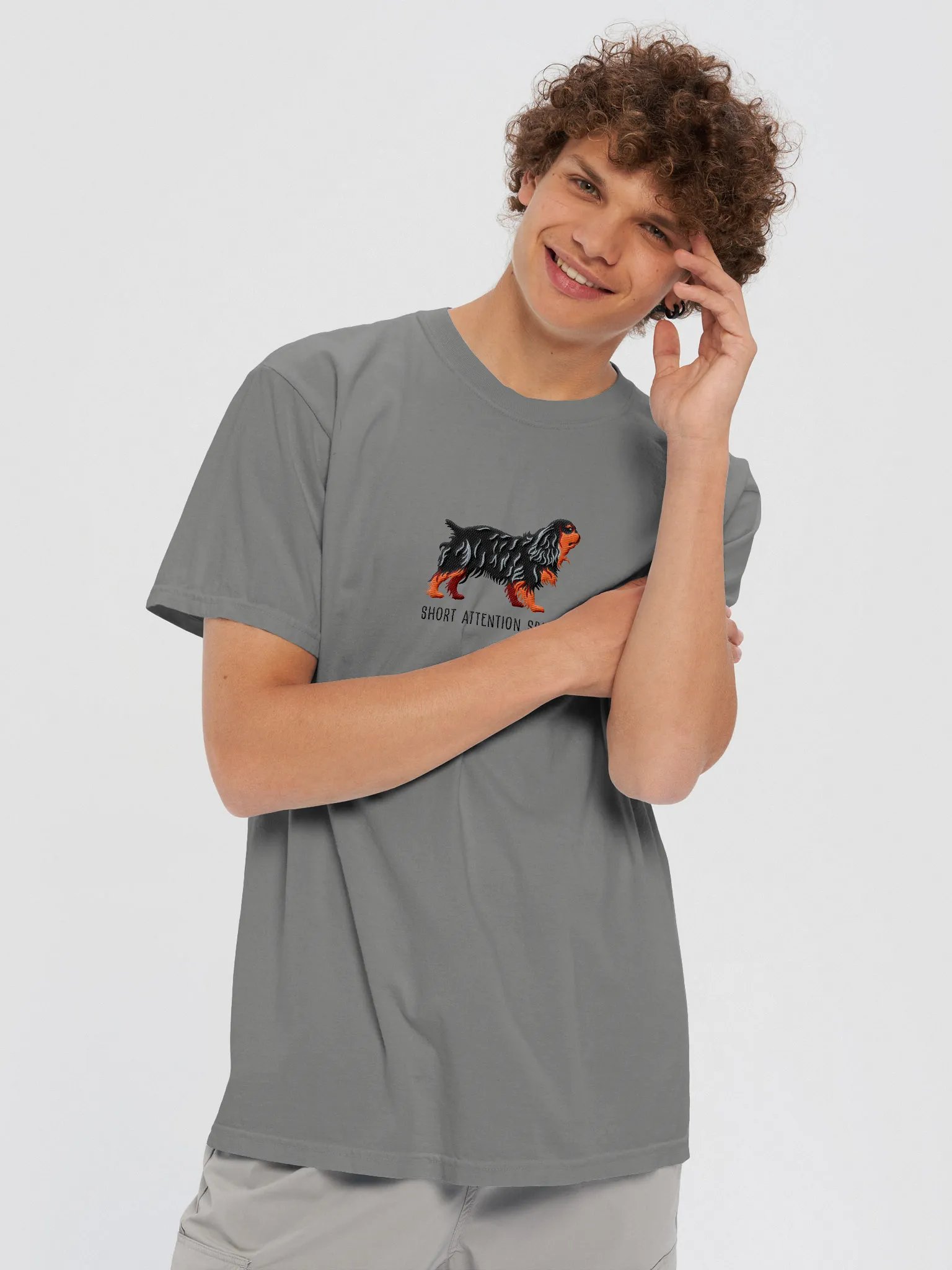 Short Attention Spaniel T-Shirt(Embroidered) of an English Toy Spaniel(Black & Tan) product image (2)