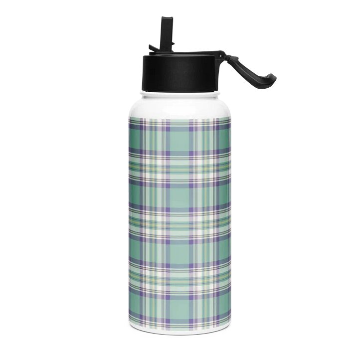 Light Green, Purple & Yellow Plaid Water Bottle product image (2)