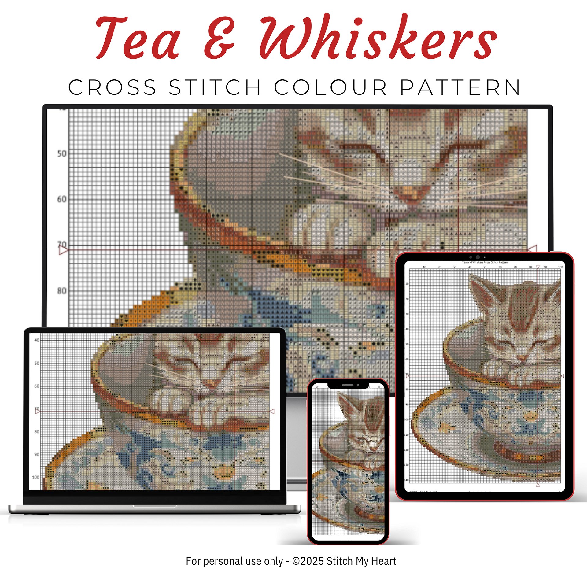 Tea and Whiskers Cross Stitch Pattern product image (3)