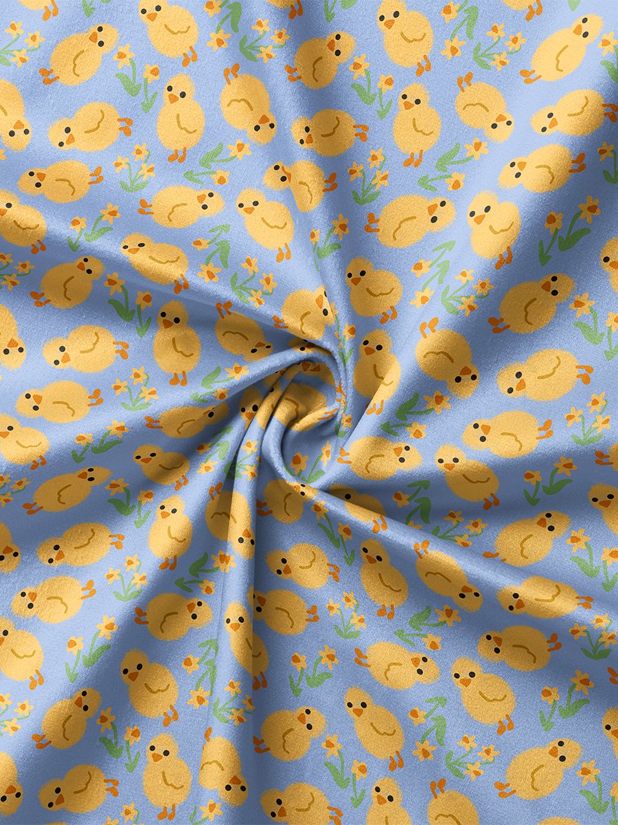 Chicks and Daffodils on Sky Blue Seamless Pattern product image (2)