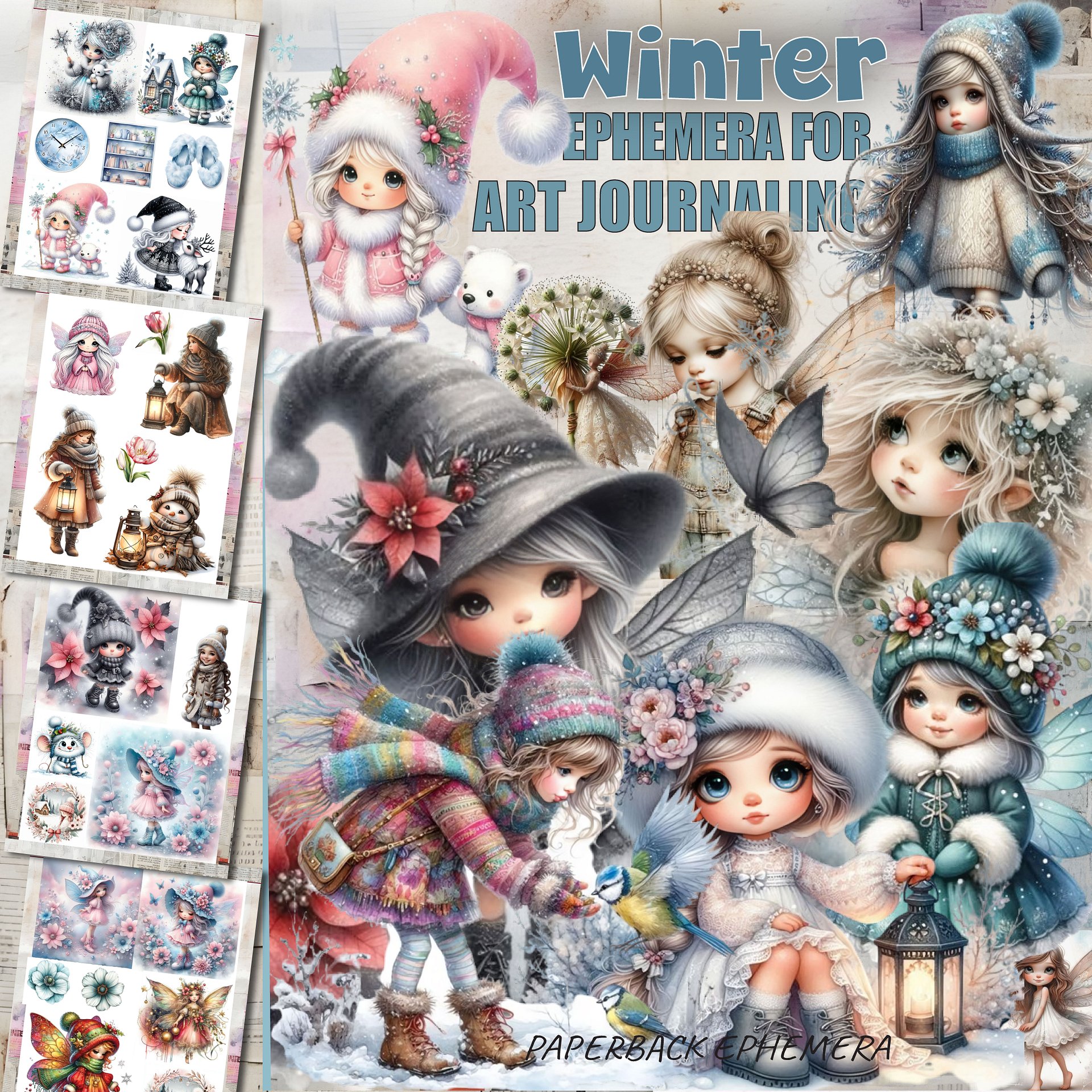 Winter Ephemera Printable PDF – 12 Whimsical Junk Journal Collage Pages product image (1)