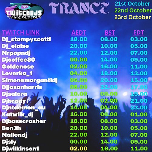 RAIDTRAIN-Time!! We gonna join the Twitch DJ’s crew for a massive and unforgettable journey through music and through the wor...