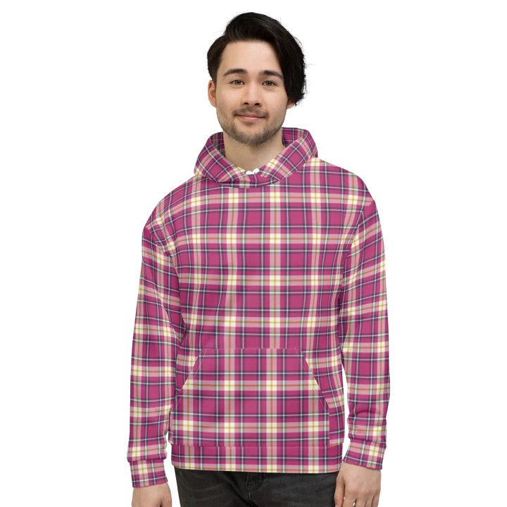 Hot Pink and Navy Blue Plaid Hoodie product image (2)