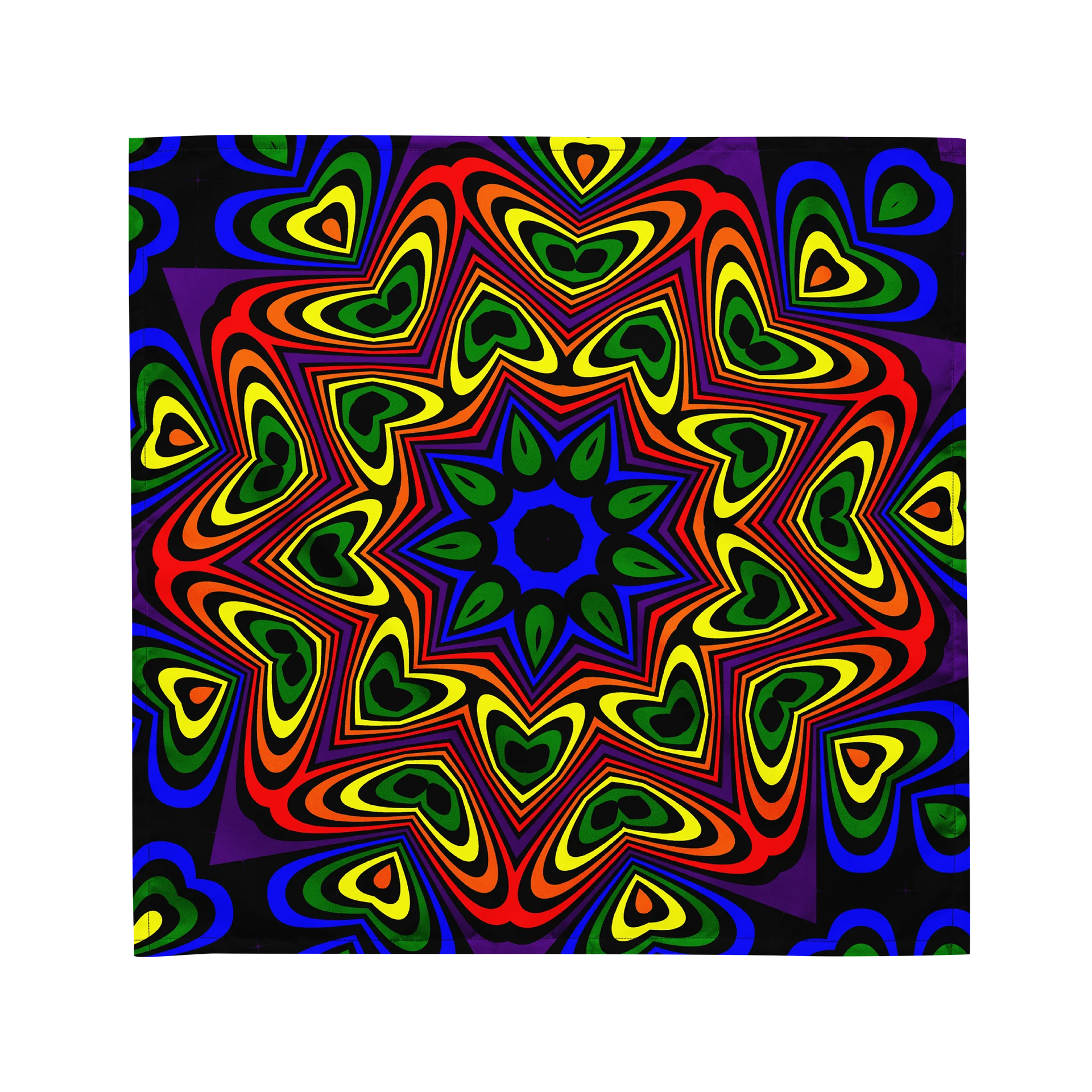 Queer Hearts Art Bandana, Rainbow Black Kaleidoscope Gay Pride Accessory product image (1)