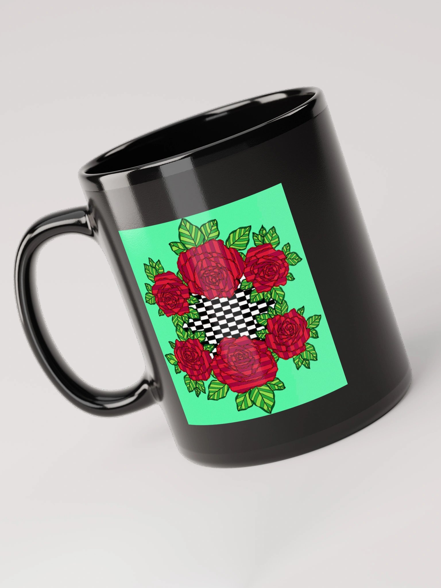 Black Glossy Mug (Rose-Green) product image (5)