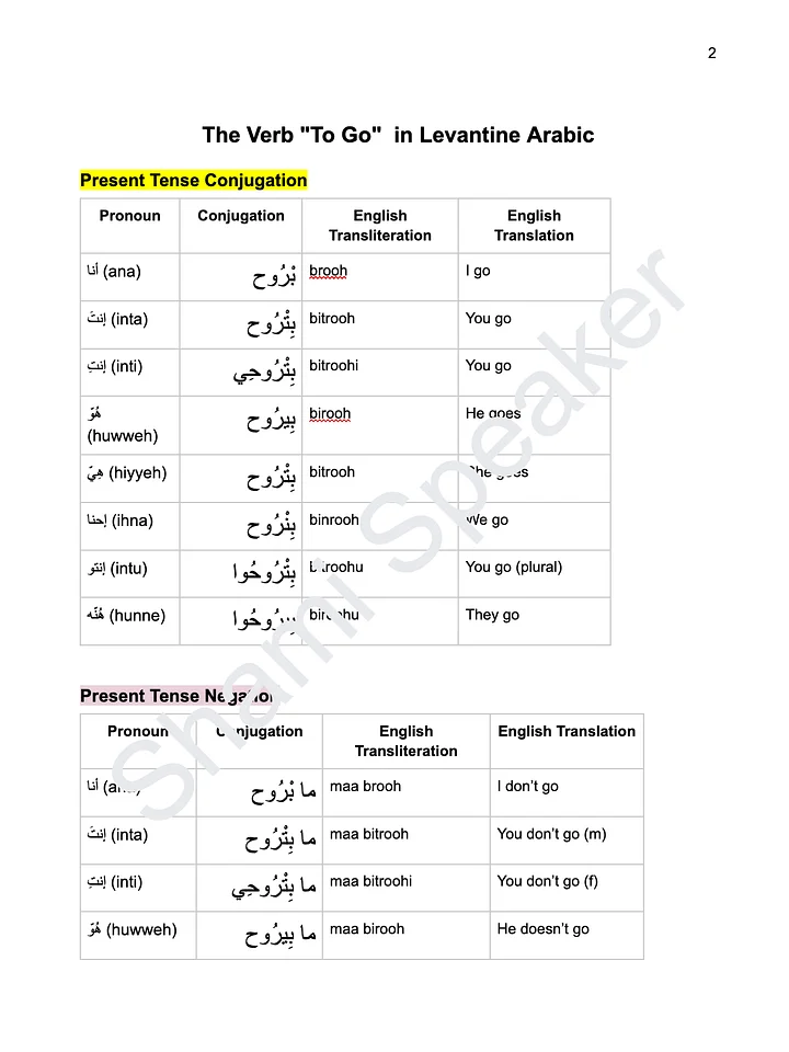 The verb "To Go" in Levantine Arabic product image (2)