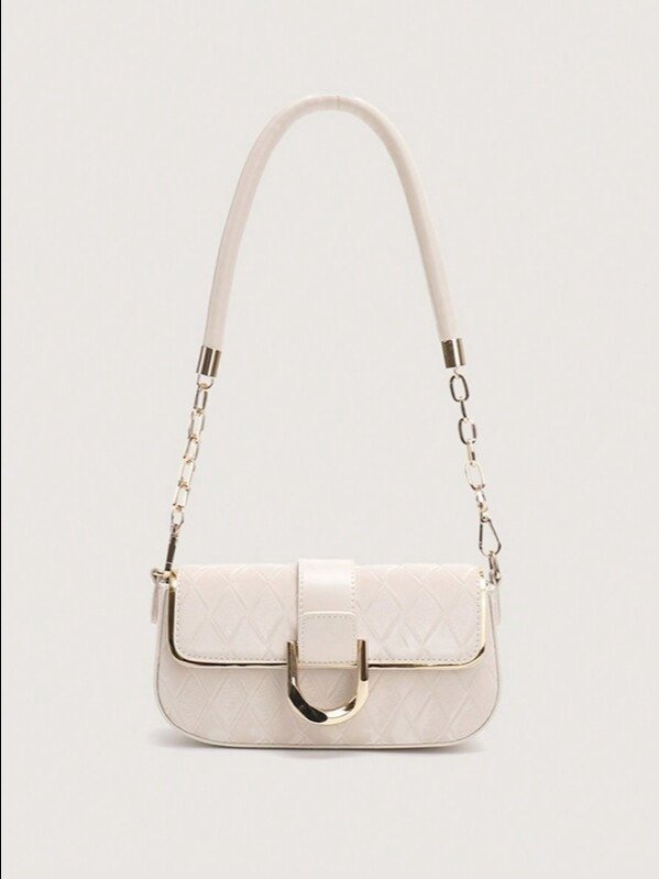 Beige Mini Chain Square Crossbody Bag | Minimalist Rhombus Pattern Shoulder Bag | ADLEST product image (1)