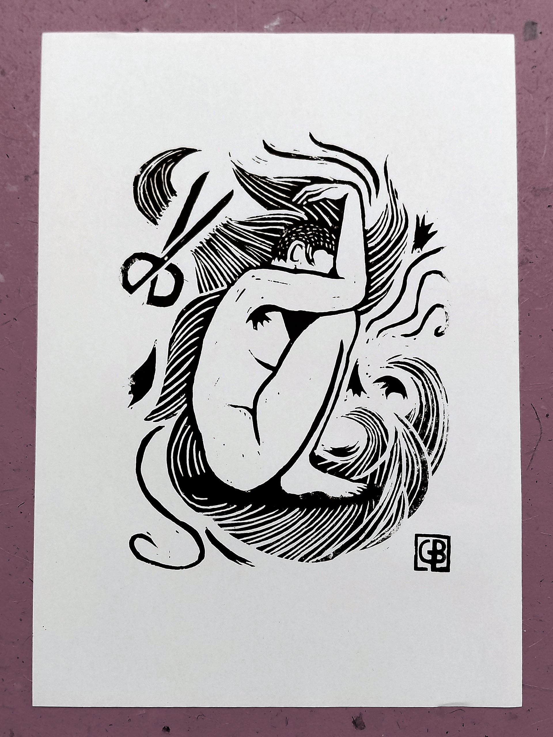 HAIR CUT Lino Print product image (1)