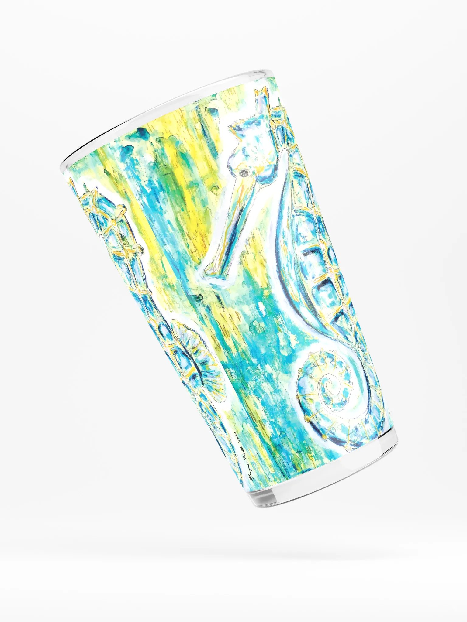 Painted Seahorses Shaker Pint Glass | Coastal Drinkware | Monique Faella Designs™ 🐚🍹🎨 product image (4)