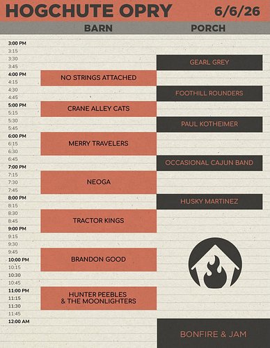 Hey y'all! We'll be playing at the Hogchute Opry on Saturday. It's always a fun day packed with friends, tacos, and good musi...