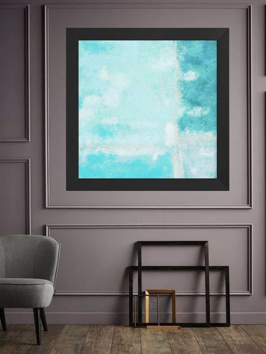 Vibrant abstract print minimalist light blue, teal, turquoise, aqua and white trendy aesthetic wall art product image (1)
