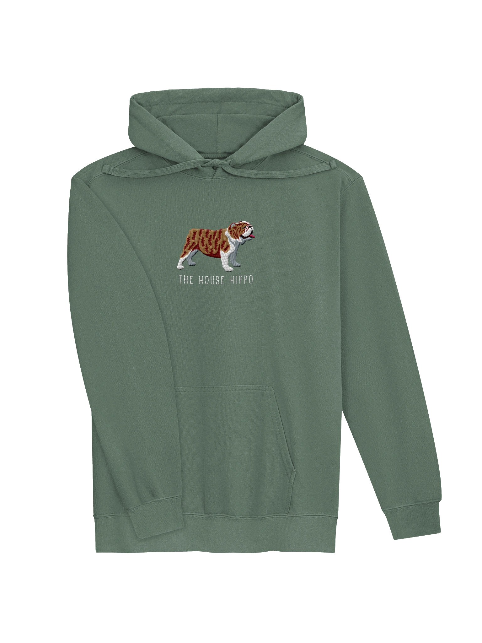 The House Hippo Premium Hoodie (Embroidered) of an English Bulldog(Brindle & White) product image (11)
