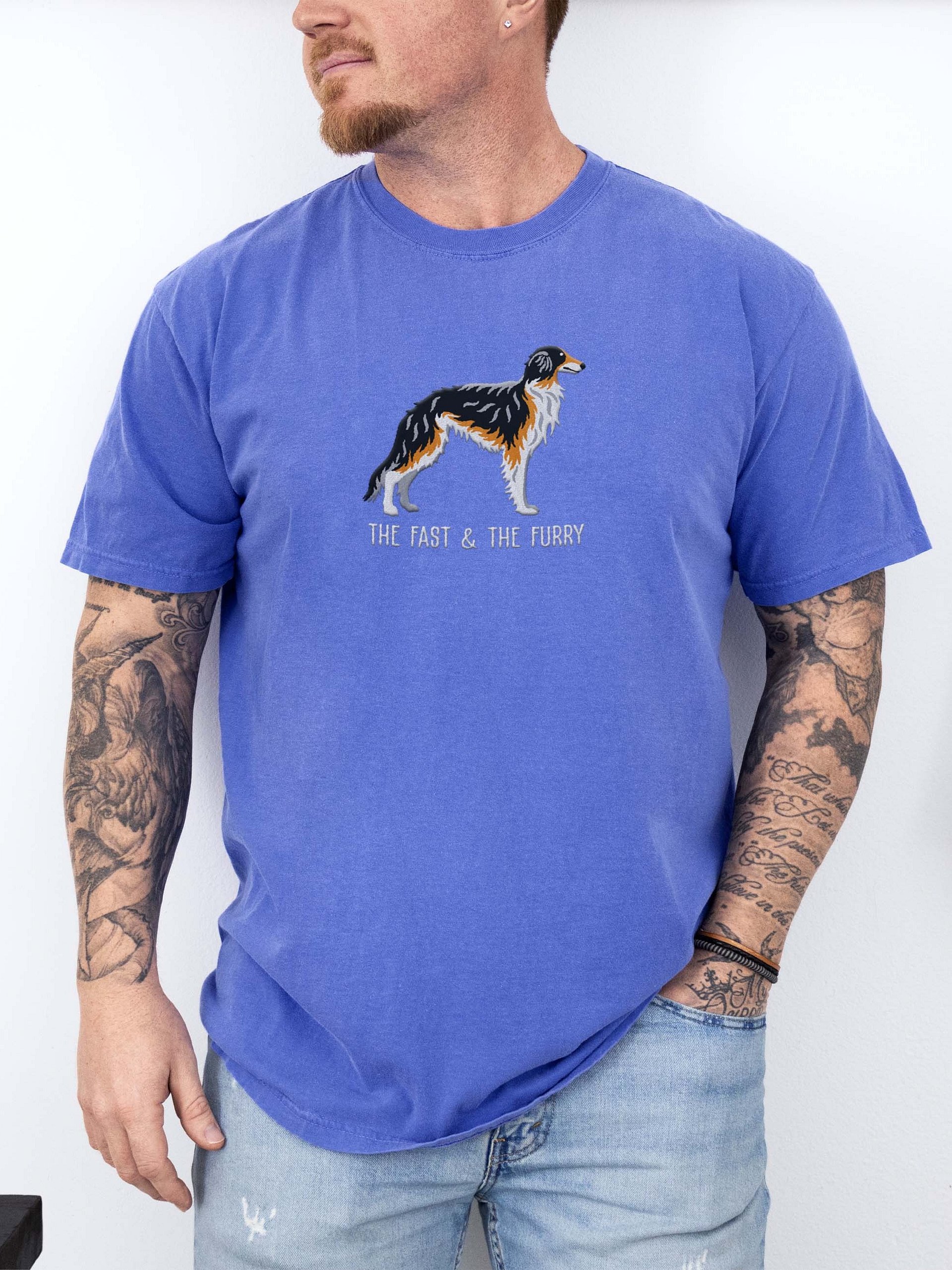 The Fast & The Furry T-Shirt(Embroidered) of a Silken Windhound(Tricolor) product image (2)