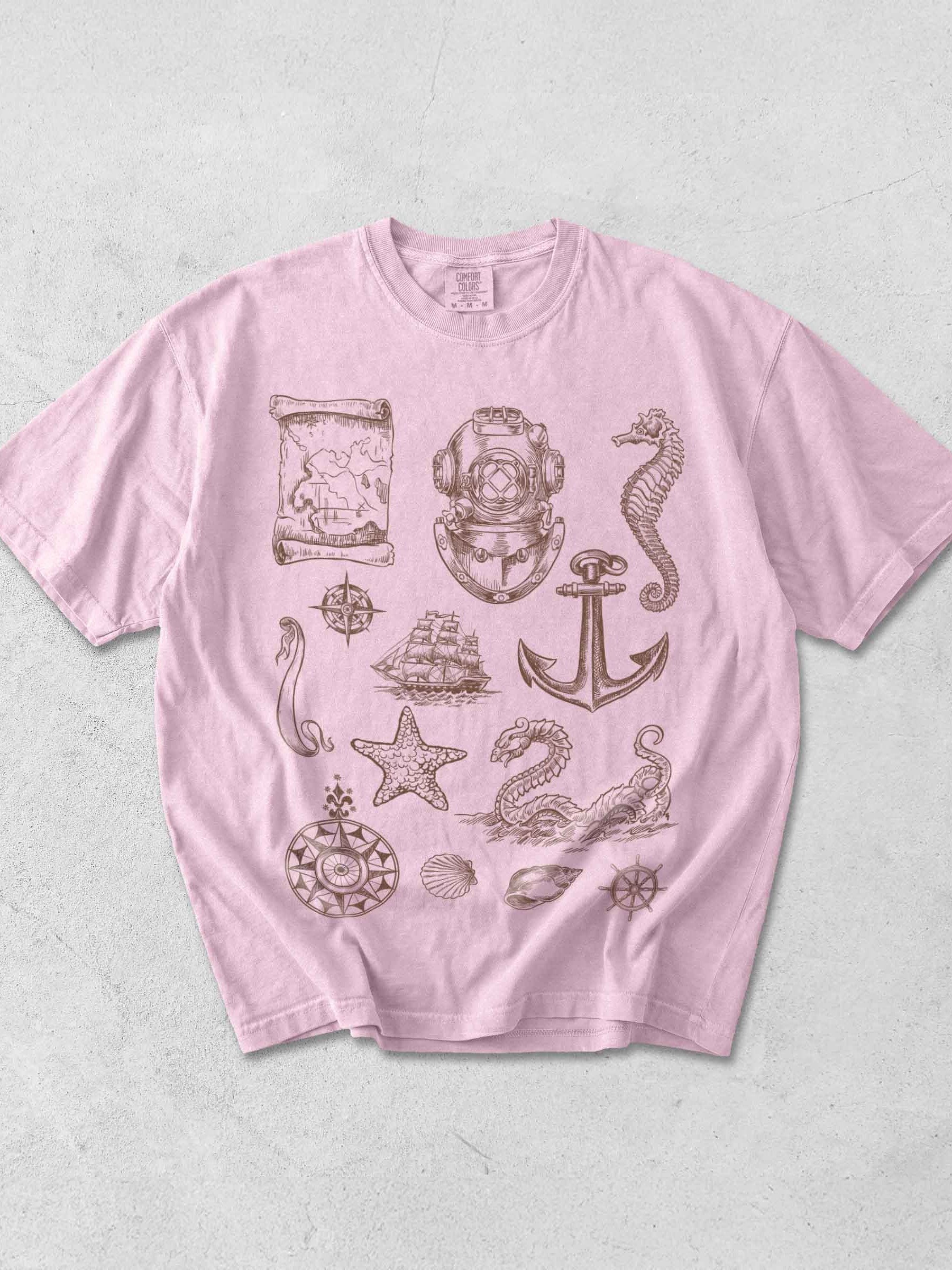 Dark Academia Nautical Shirt – Vintage Maritime Symbols Graphic Tee - Dark Academia product image (1)