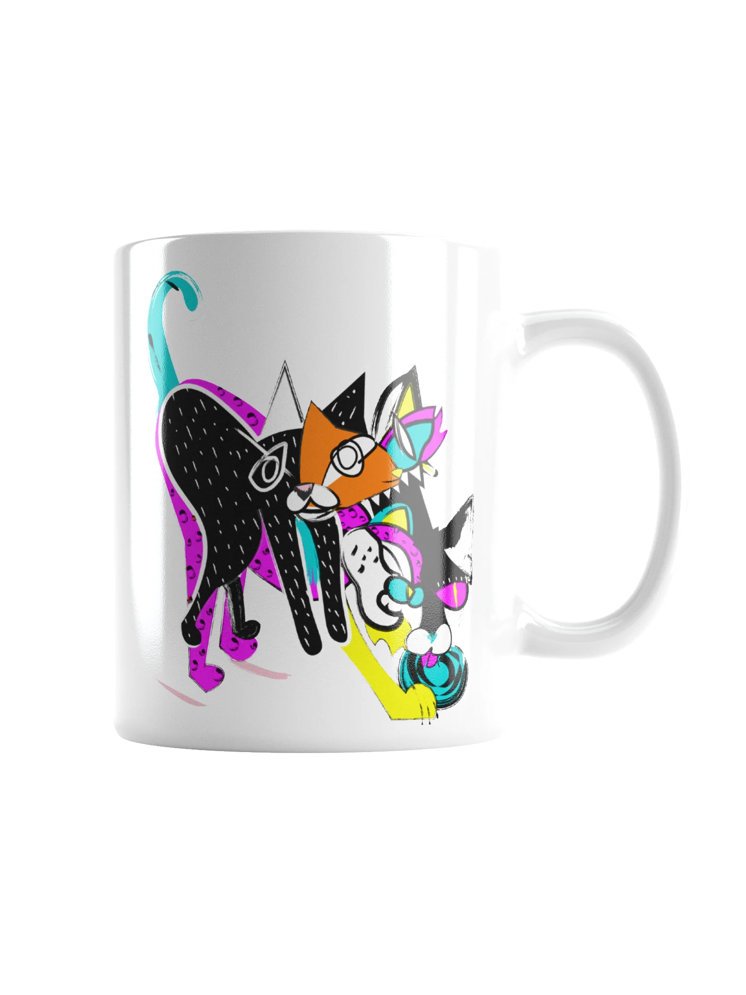Mug: Kaleido Cat - Bright Pink Yellow Teal product image (2)
