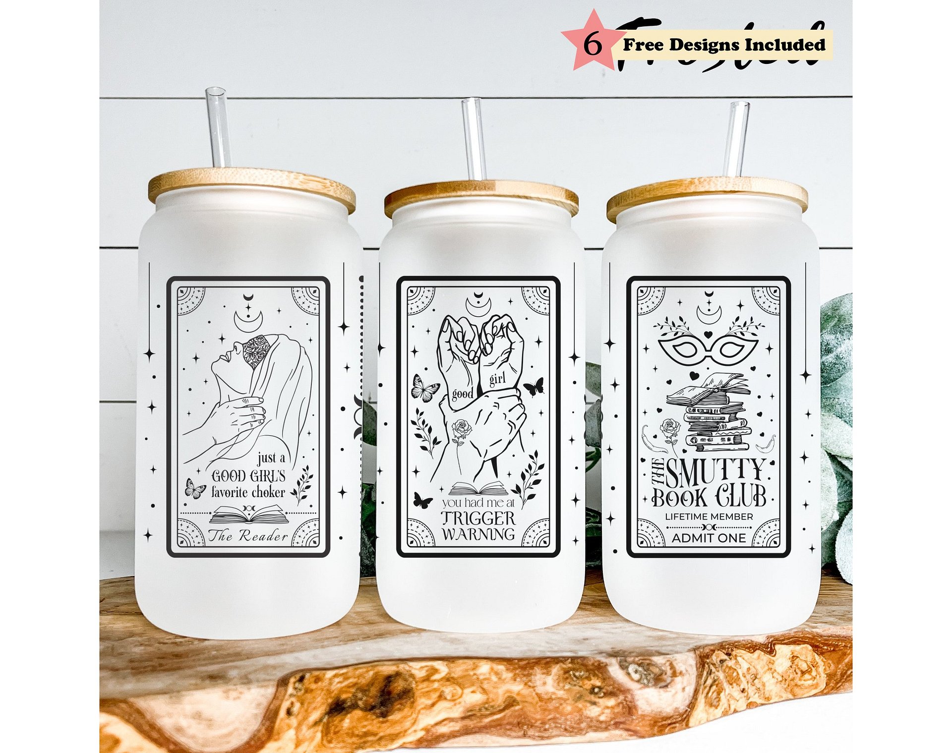 Smut Book Reader Dark Romance Trigger Warning 16oz Glass Can Seamless Full Wrap SVG PNG, Beer Glass Sublimation Design, Digital Download product image (6)