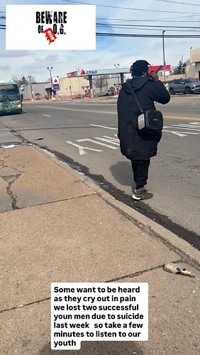 He’s walking along trying to be heard “Some want to be heard as they cry out in pain “ we lost two successful  youn men due t...