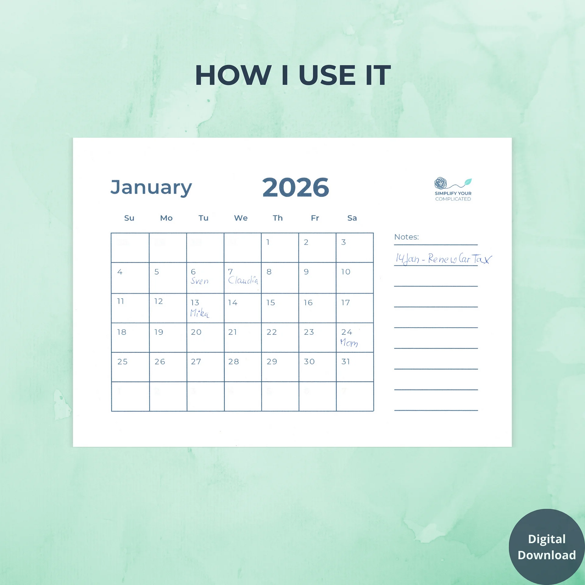 2026 Monthly Calendar product image (3)