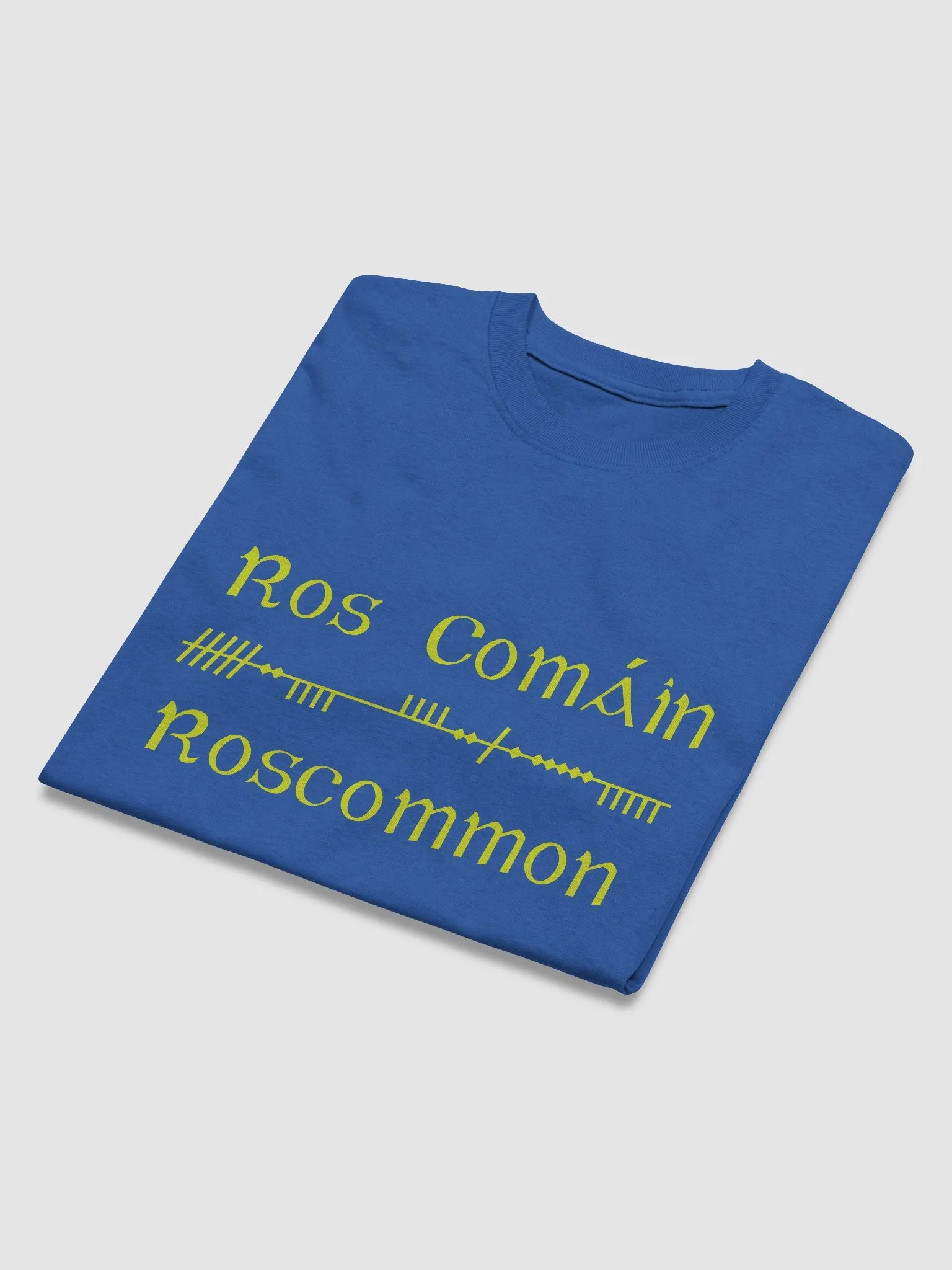 Roscommon/Ros Comáin Scholastic style Ogham blue printed T-shirt product image (3)