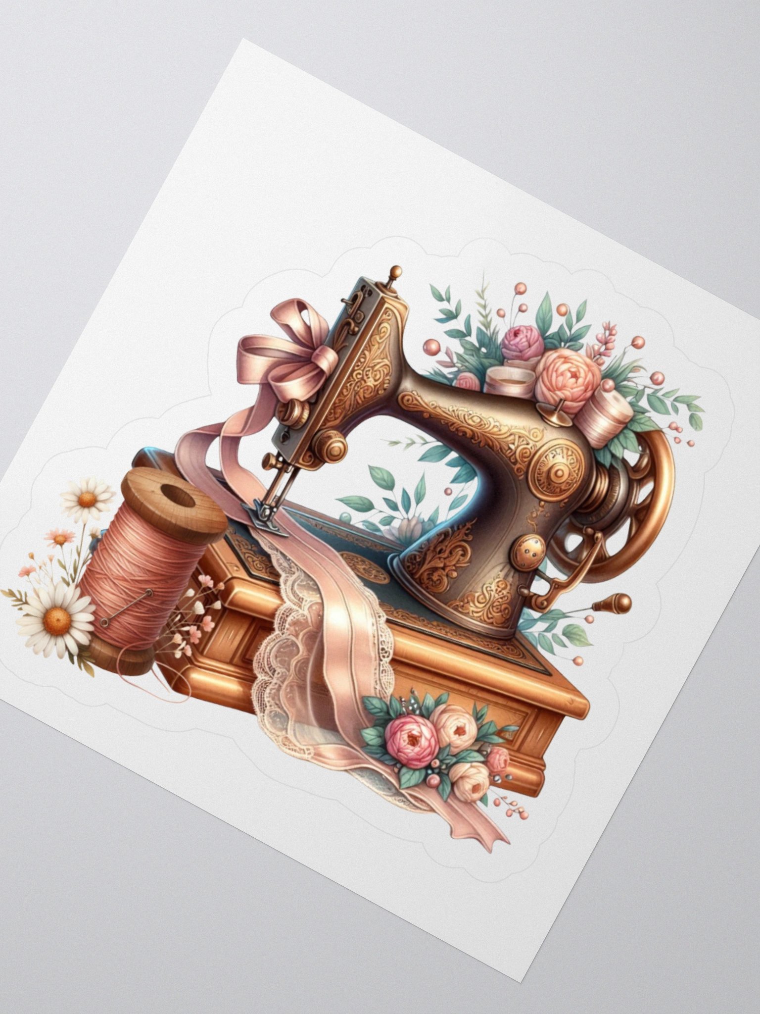 Vintage Sewing Machine Floral Kiss Cut Stickers product image (4)