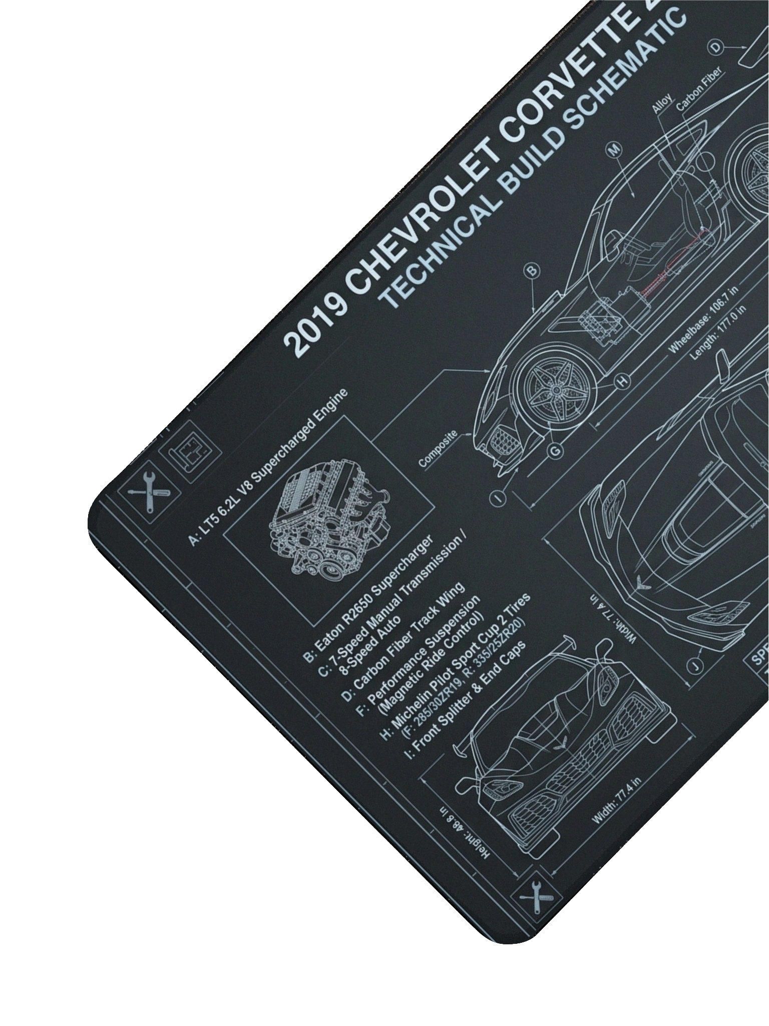ZenCarCulture CORVETTE C7 ZR1 TECHNICAL SCHEMATIC DESK PAD & MOUSE MAT product image (3)