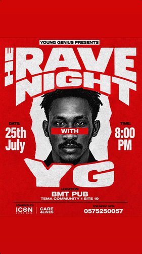 🔥 THE RAVE NIGHT WITH YG IS HERE! 🔥

Get ready for a night of electrifying music, unforgettable vibes, and nonstop entertainm...