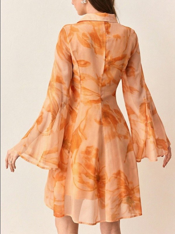 BELROSIE Tie Dye Floral Print Chiffon Collared A-Line Short Dress Dinner Brunch Vacation Garden Party Tea Party Tea Date Birthday Autumn Elegant Romantic product image (5)