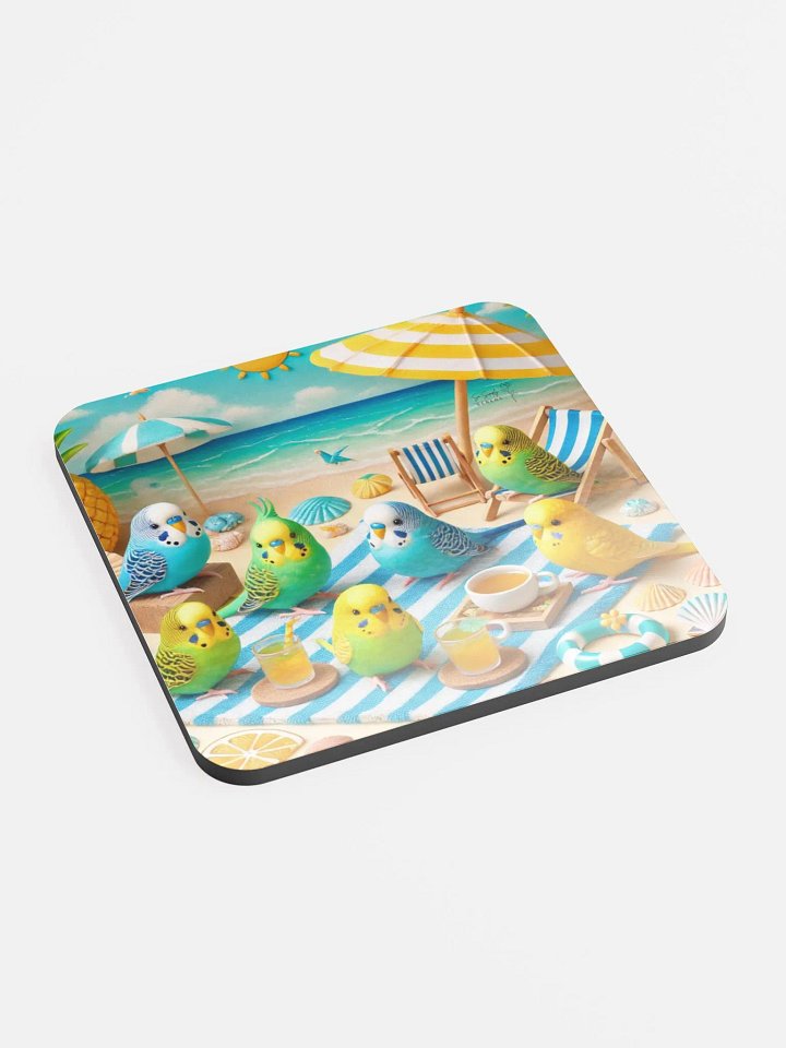Perch & Sip – Glossed Cork Coaster with Parakeet Art 12 product image (2)