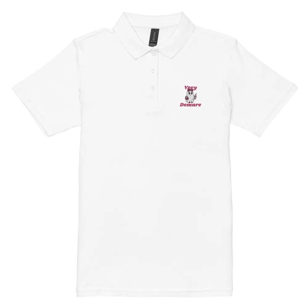 Very Demure Cute Ghost Embroidered Semi-Fitted Women's Cotton Polo Shirt product image (1)
