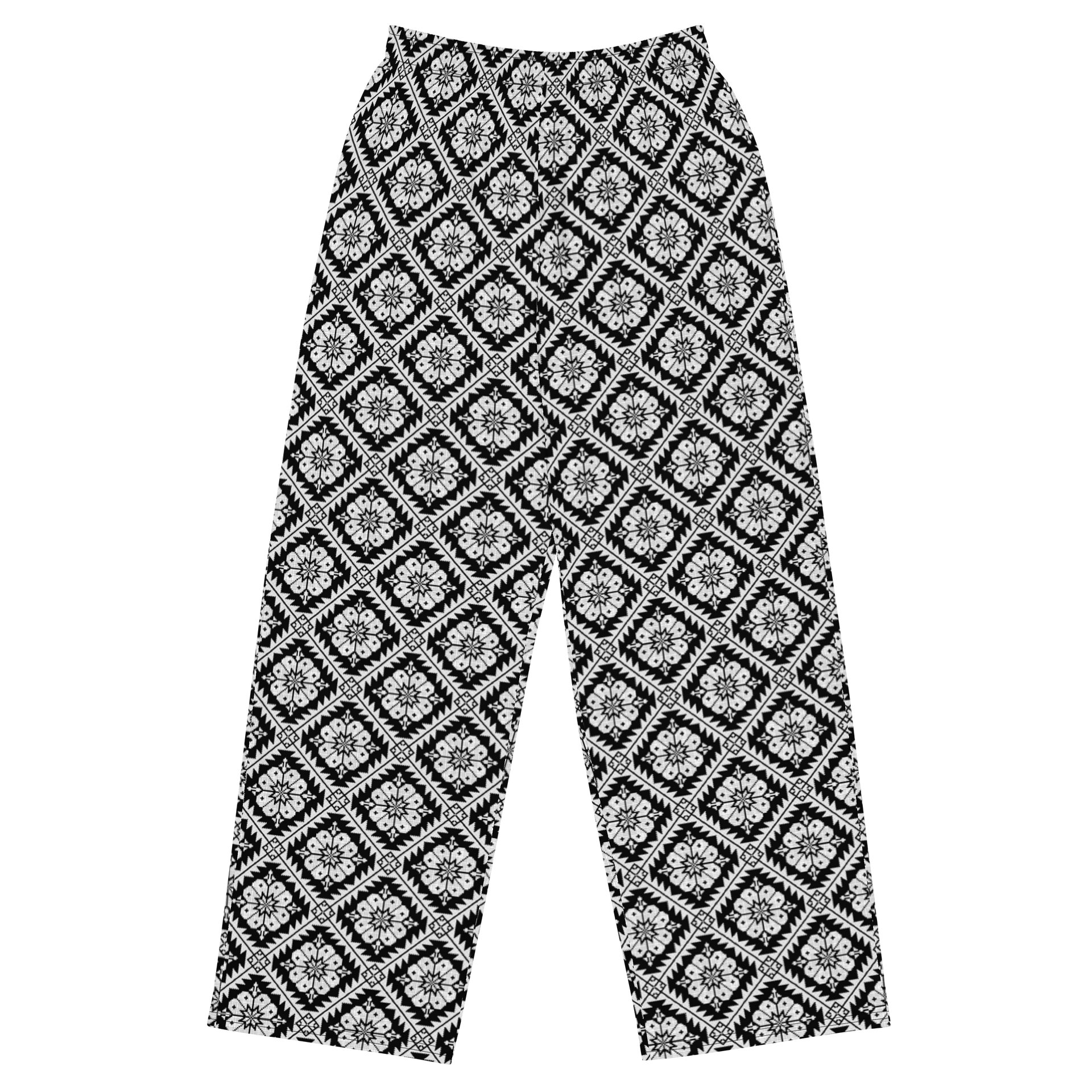 Black and White Tatreez Wide Leg Unisex Pants product image (1)