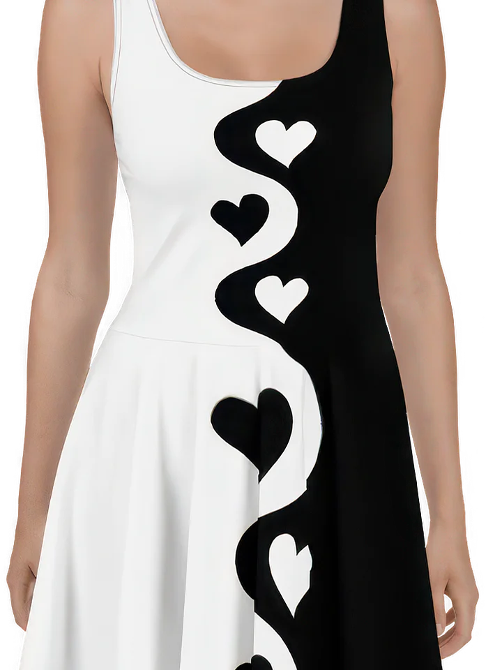 Split Half and Half Hearts Dress | Black and White product image (2)