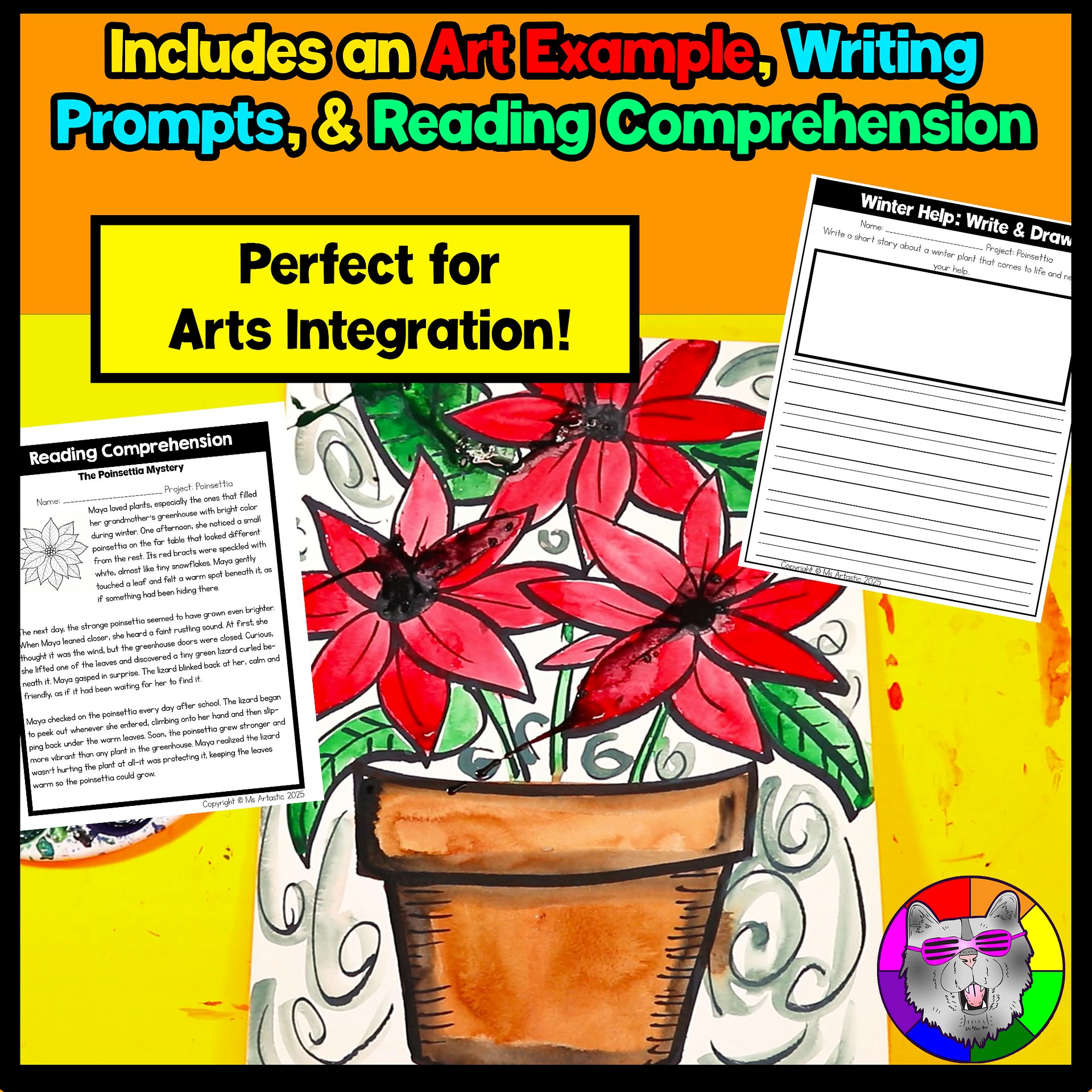 Christmas Art Project Poinsettia Art Lesson Christmas Art Activity December Art product image (4)