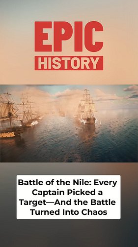 Battle of the Nile at dusk: Bellerophon overshoots Franklin and rams into L’Orient—Majestic tangles with Tonnant. HMS Cullode...