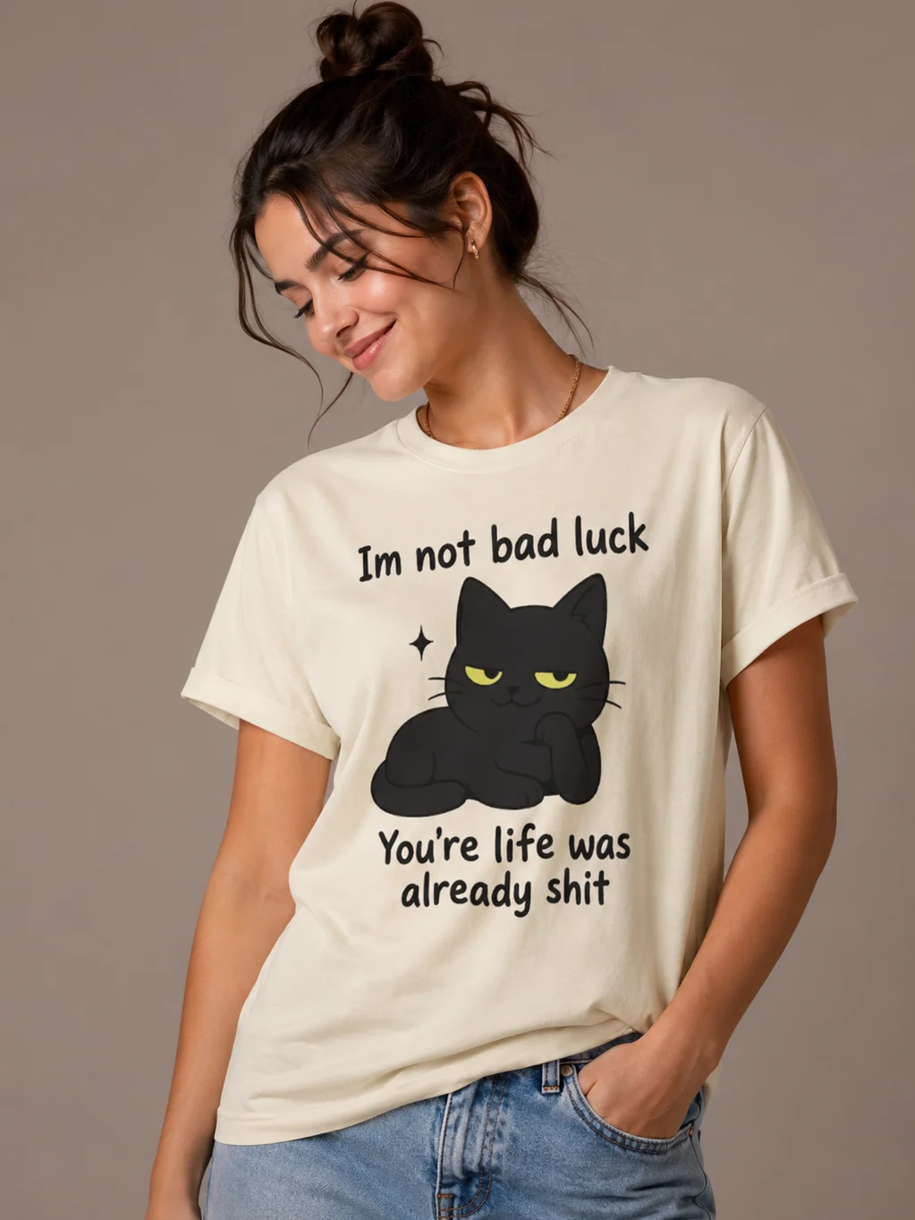 Funny Black Cat T-Shirt – “I’m Not Bad Luck” Sarcastic Cat Lover Shirt product image (1)