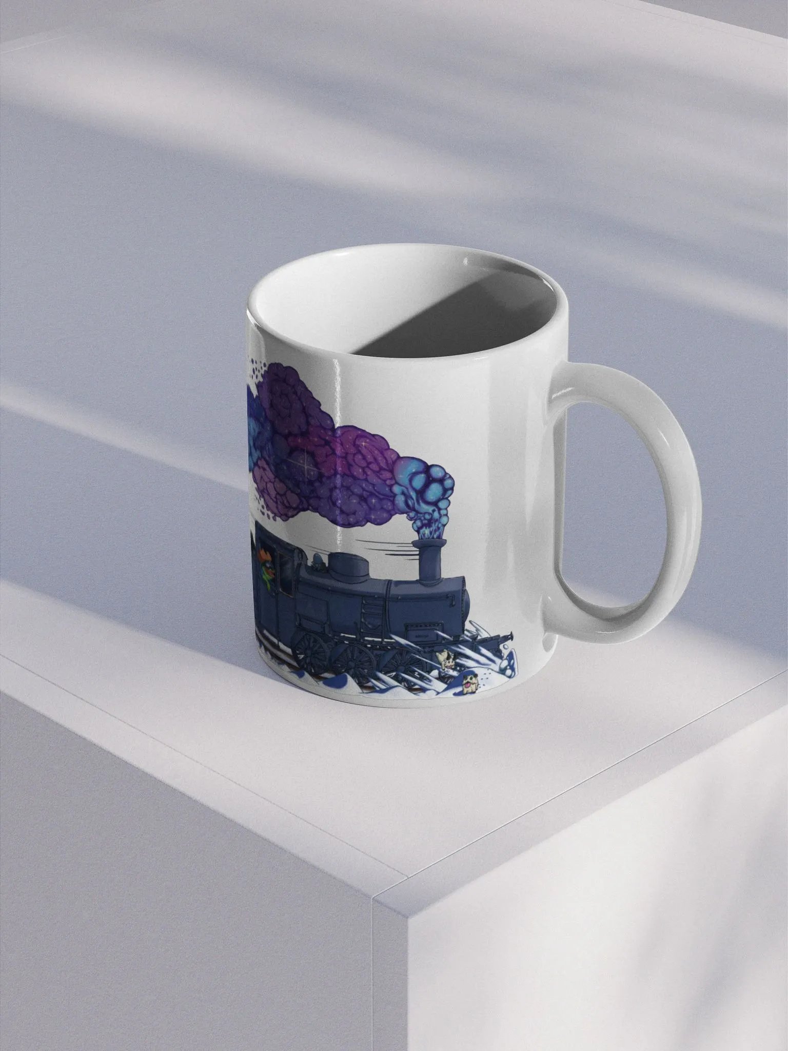 Snowy Train - Left Handed White Glossy Mug (EU/US) product image (2)