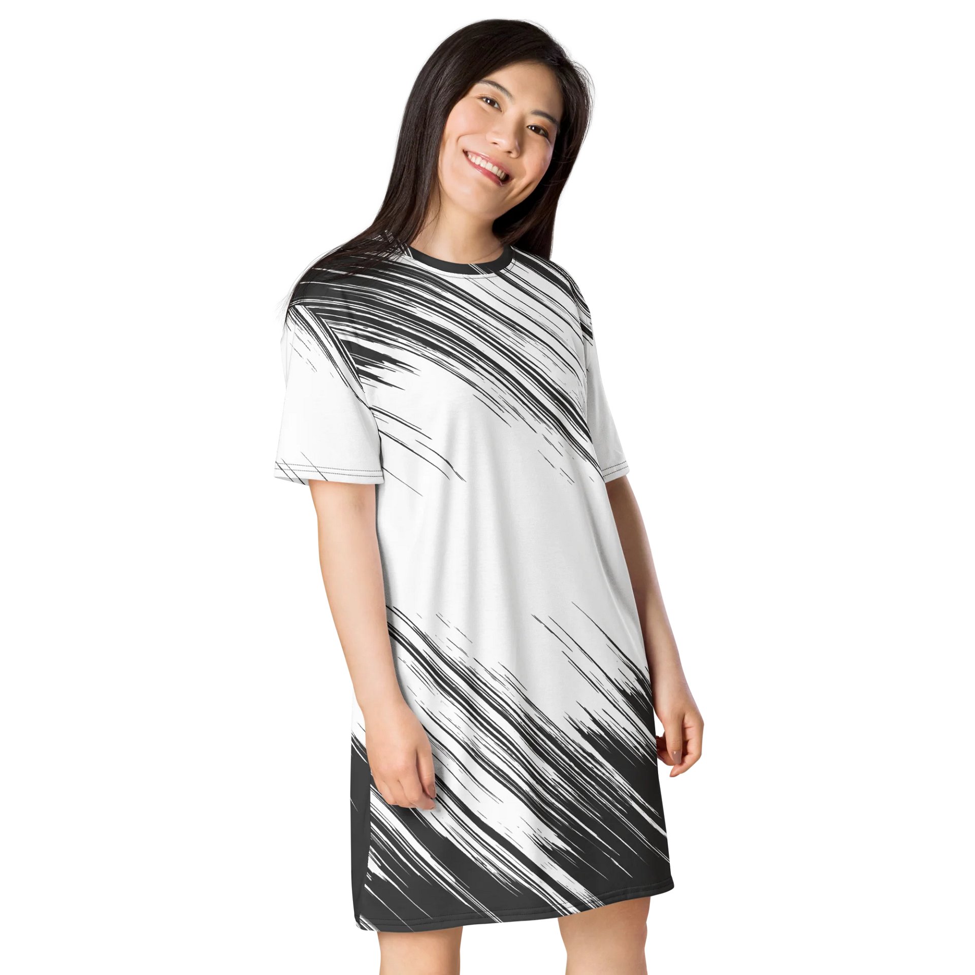 Exclusive Black and White Brushstroke T-Shirt Dress - Only at TDS Music product image (4)