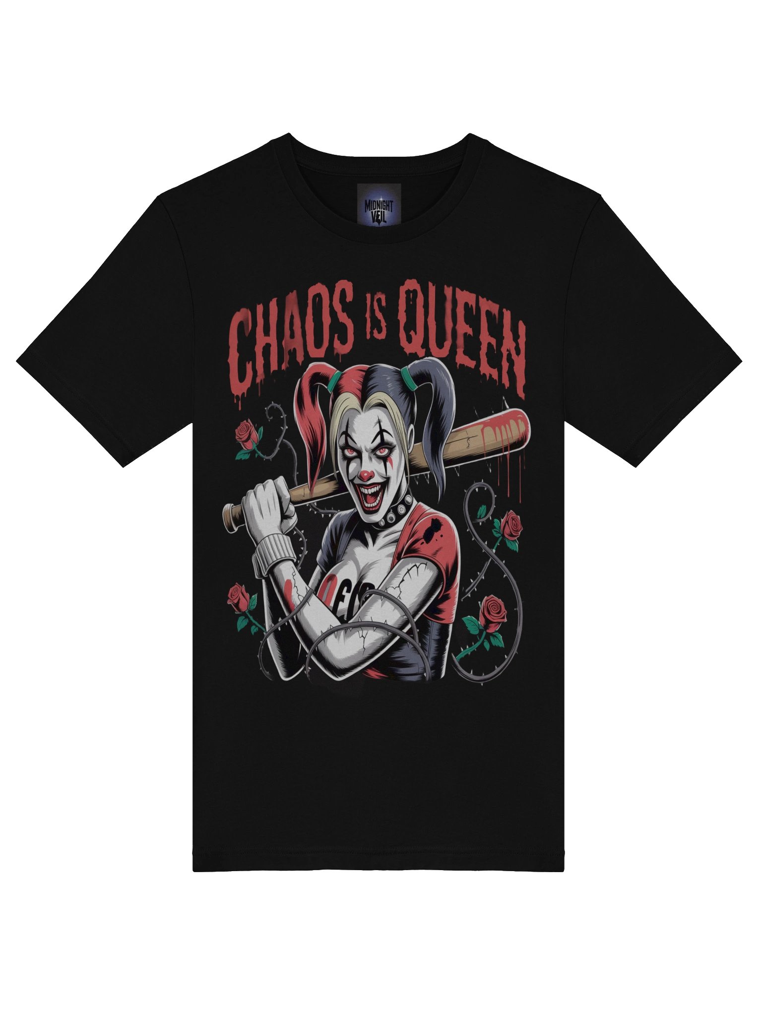 Harley Quinn 'Chaos is Queen' Rose-Thorn Bat Supersoft T-Shirt product image (7)