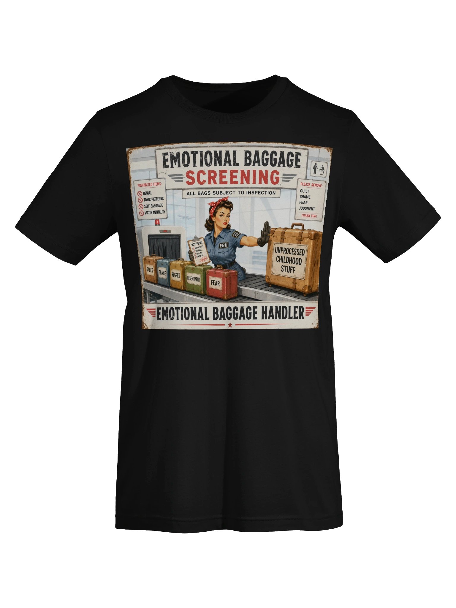 Emotional Baggage Screening – Emotional Baggage Handler Vintage Retro T-Shirt product image (5)
