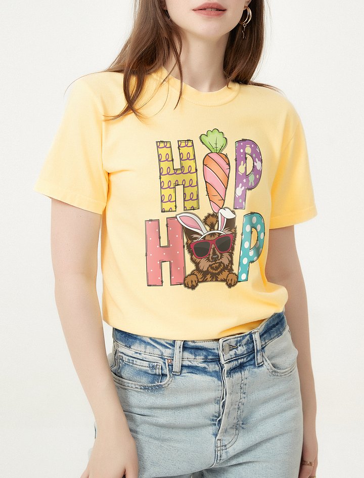 Hip Hop Easter Yorkshire Terrier T-Shirt | Cute Easter Day Yorkie Wearing Bunny Ears and Sunglasses product image (1)