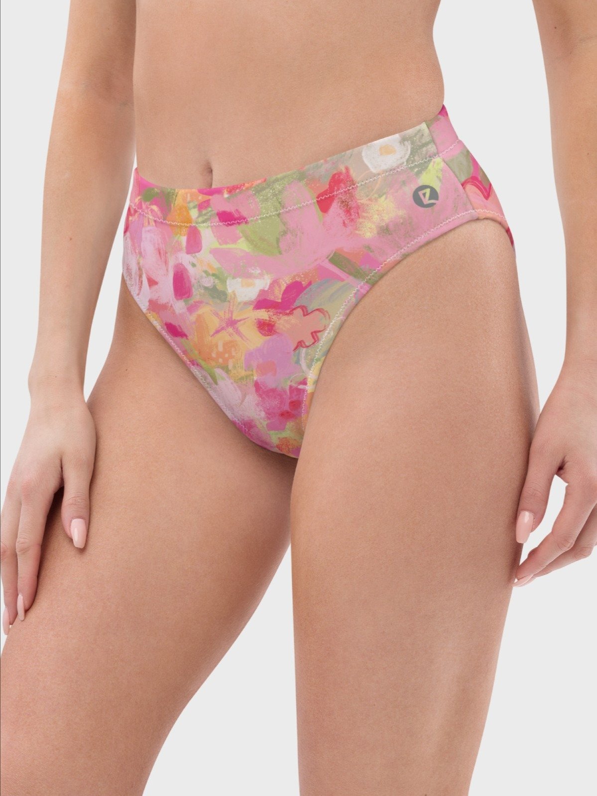 Recycled High-Waisted Bikini Bottom "Sweet Pastel Florals of Spring" product image (3)