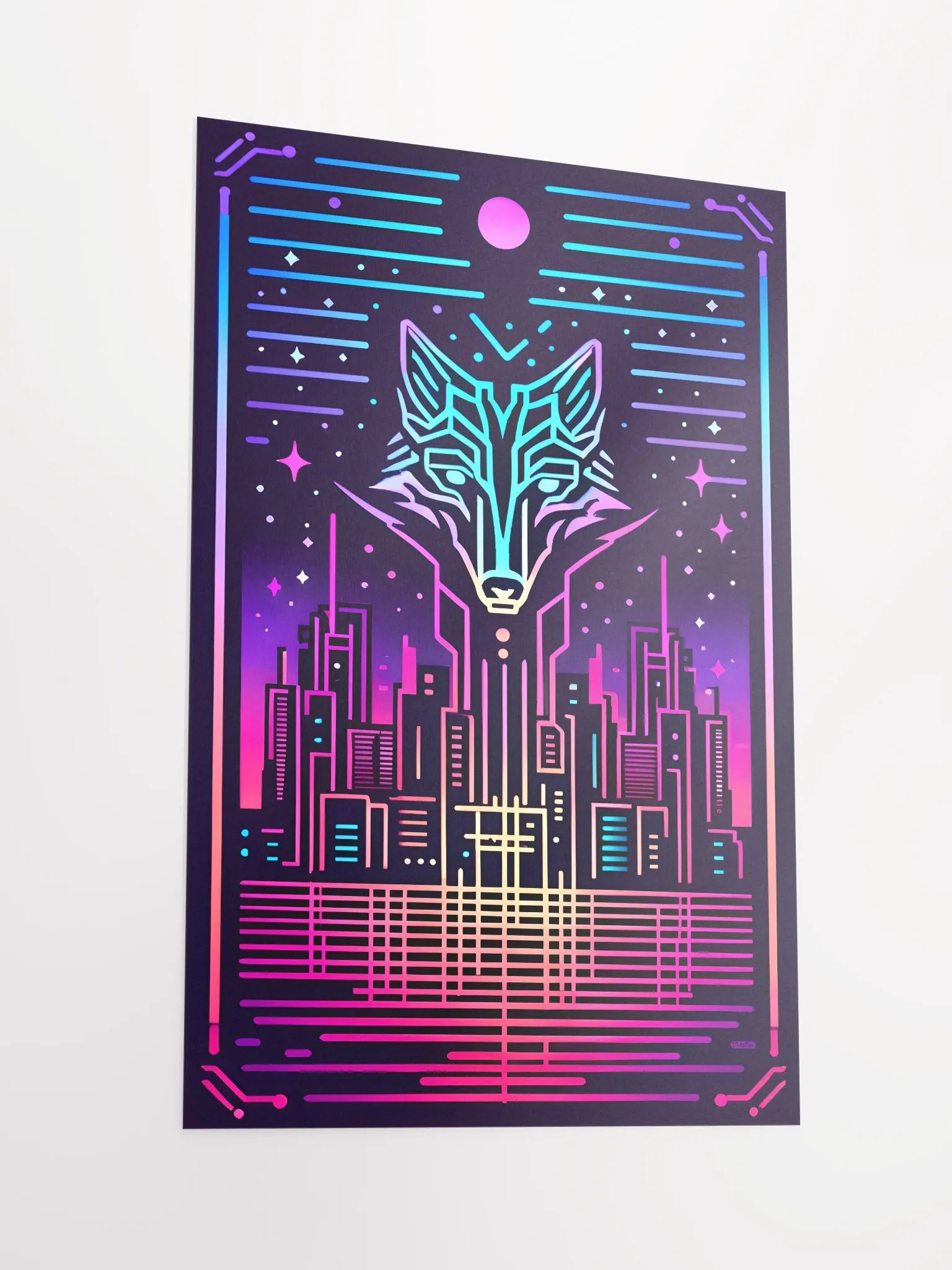Neon Futuristic Fox Cityscape Art Poster product image (5)