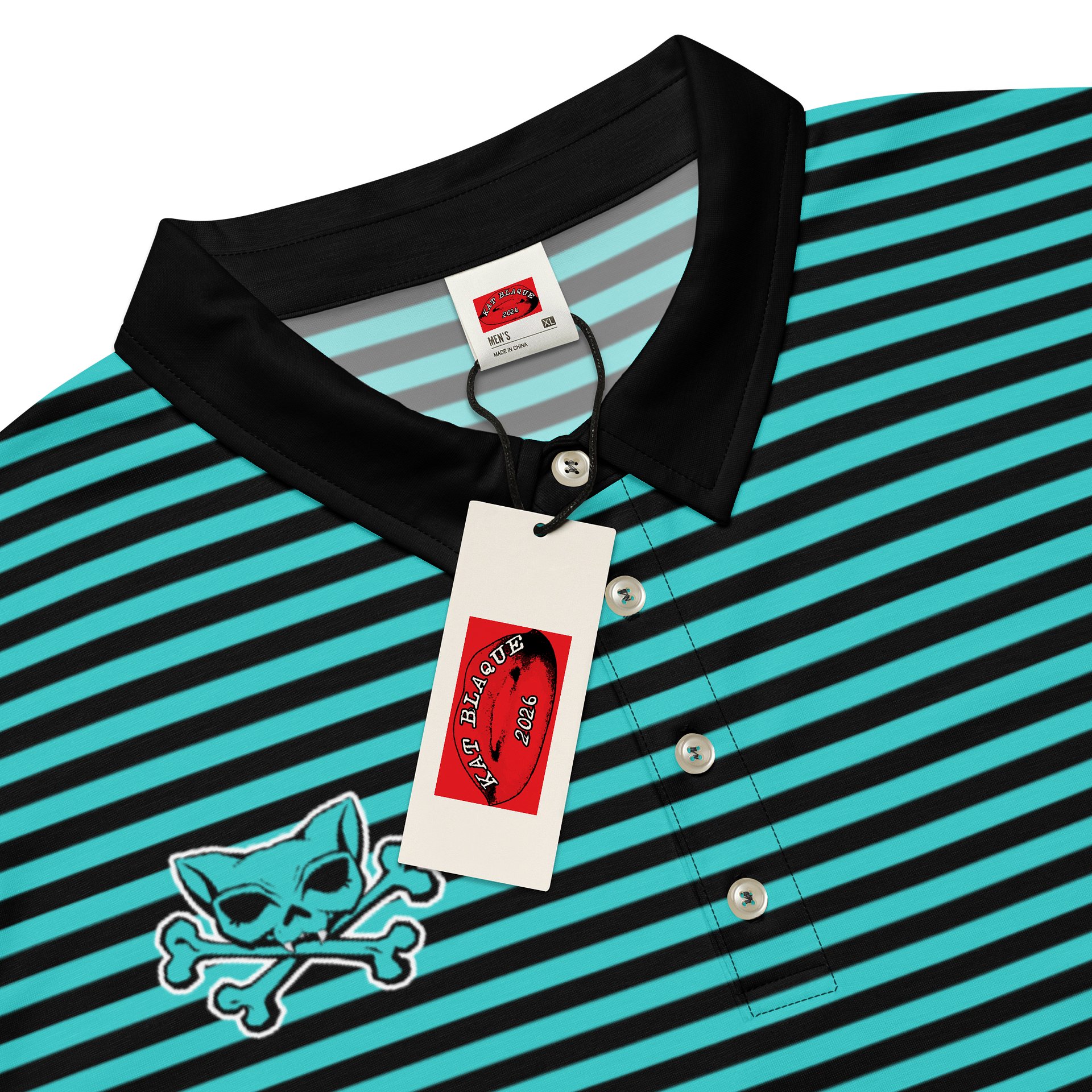 Turquoise and Blaque Red Kat Skull Polo product image (4)