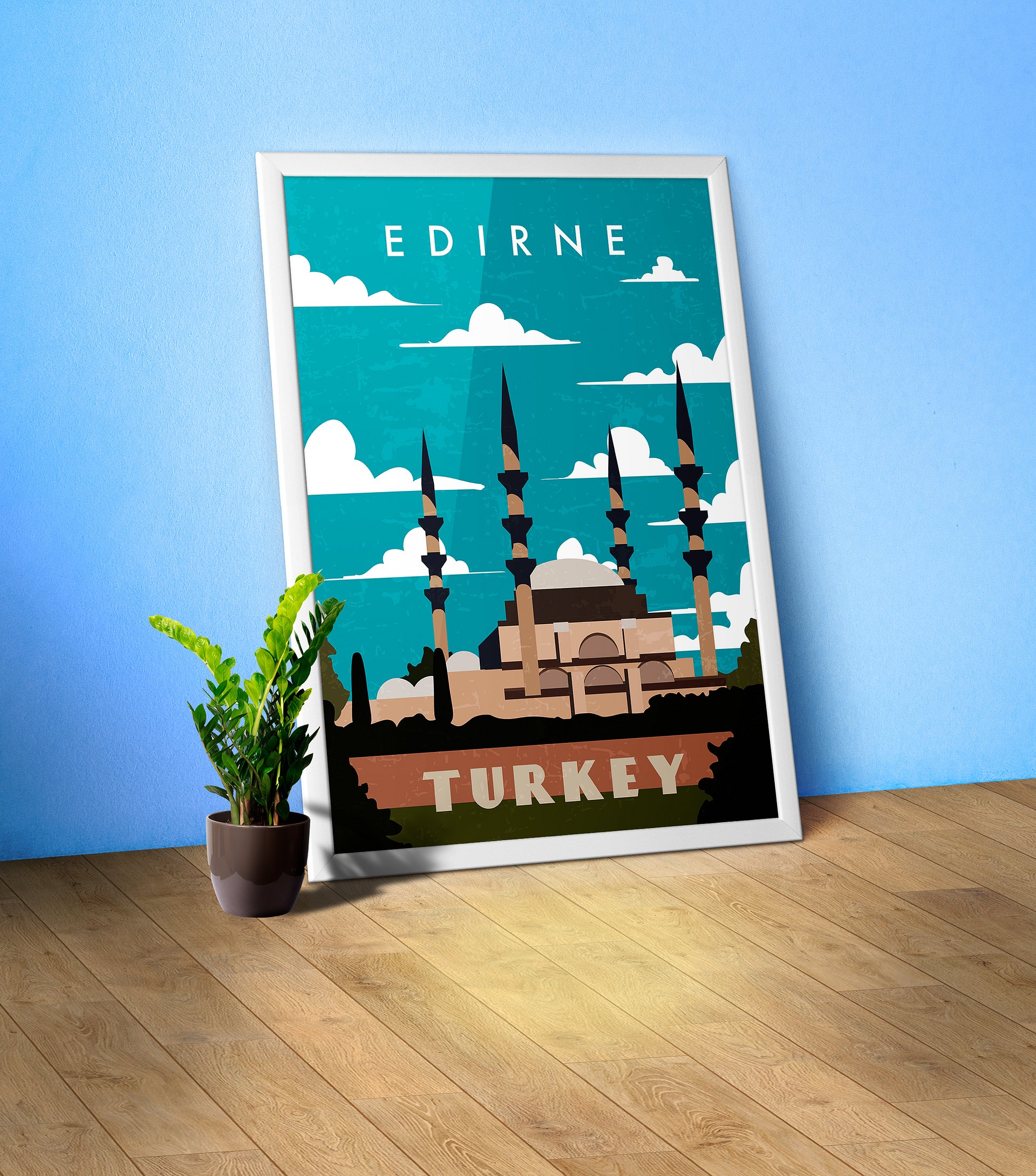 Edirne, Turkey — Retro travel minimalist poster, retro travel art, retro travel wall art, vector art product image (1)