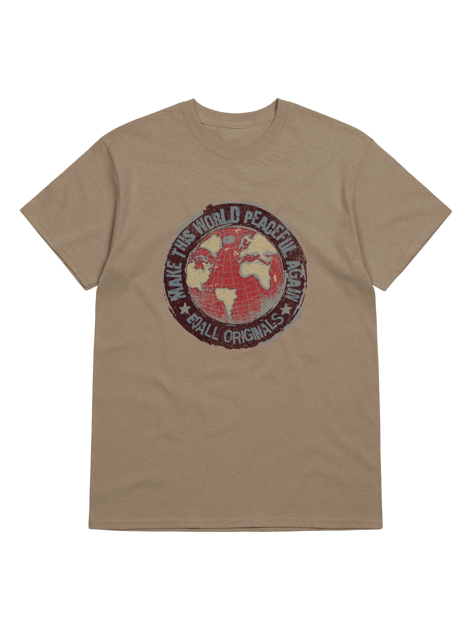 World Peace_EQALL® Originals Unisex Gildan Tee_Grey / Red / Beige product image (1)
