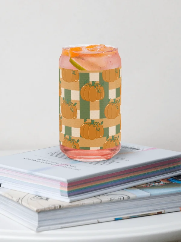 Pumpkin Plaid Pattern Glass Tumbler product image (1)