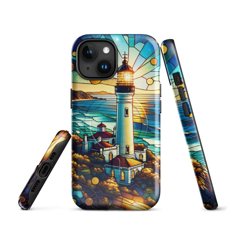 Coastal Lighthouse Stained Glass Tough Magnetic MagSafe® iPhone® 14, iPhone 15, iPhone 16, iPhone 17, Pro, Pro Max, Plus Cases. product image (4)